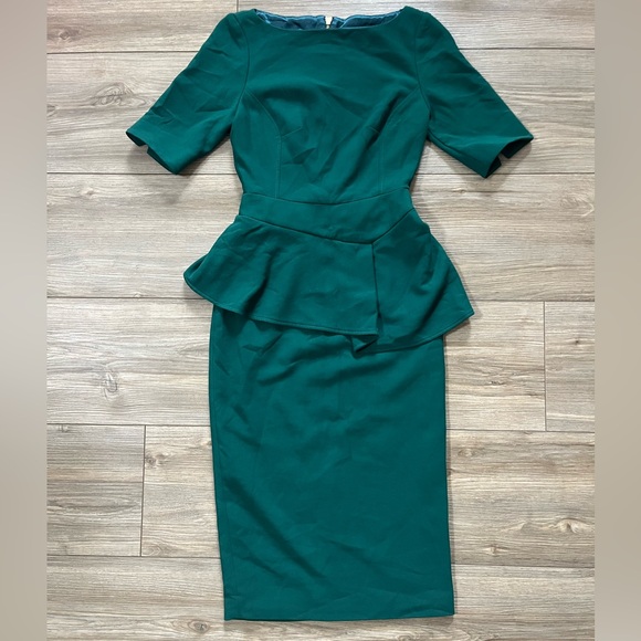 Ted Baker Romolaa Peplum Dress Short Sleeve Dark Green Size 0 - Picture 3 of 10